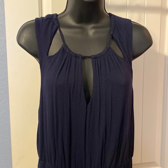 Navy maxi dress with gold button and cut out detail at the neck - Picture 1 of 3